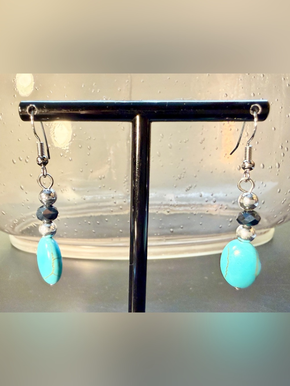 Southwestern Bohemian Artisan Turquoise Colored Stone Dangle Earrings
